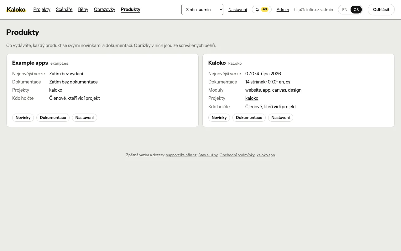 The Products page