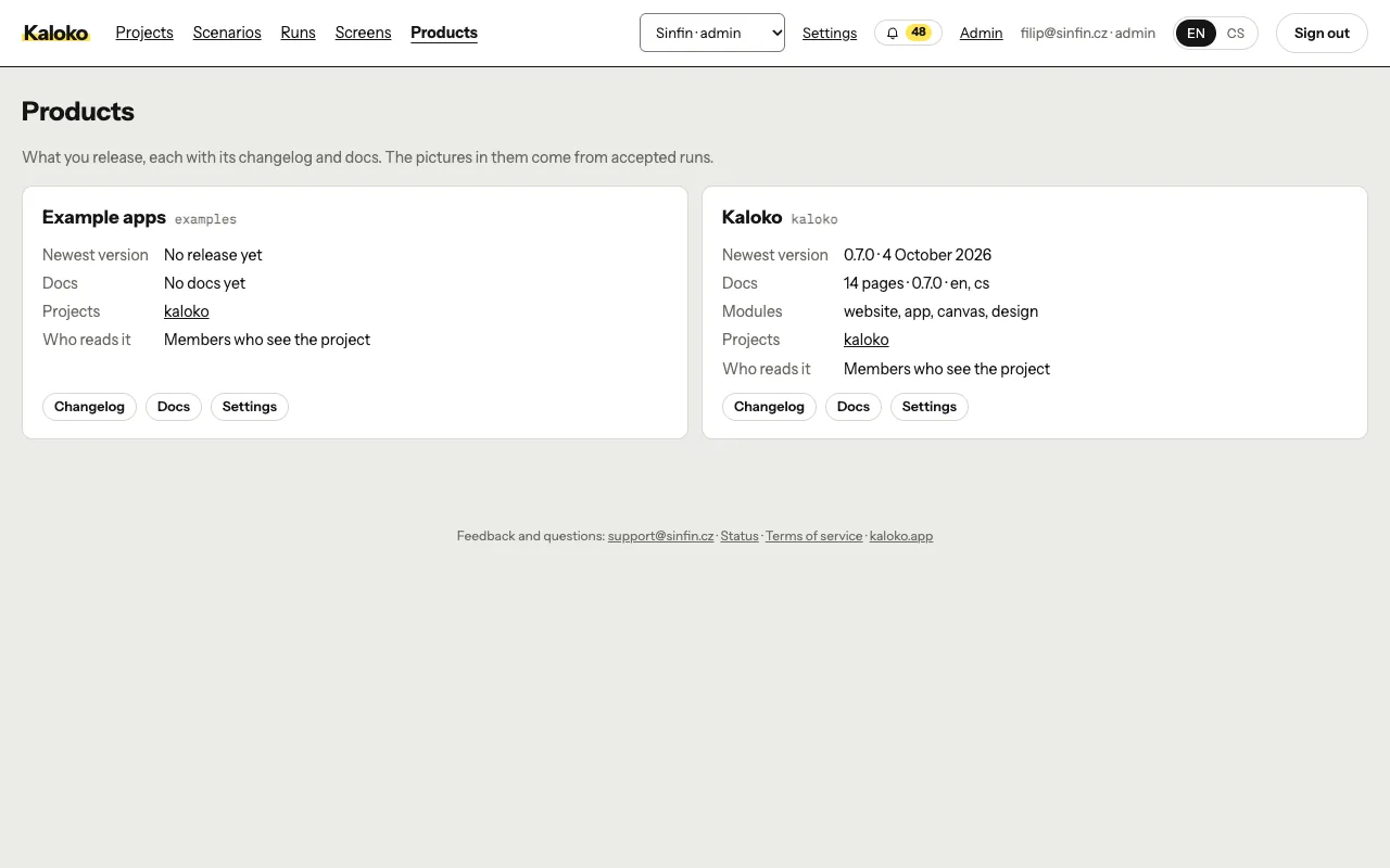The Products page